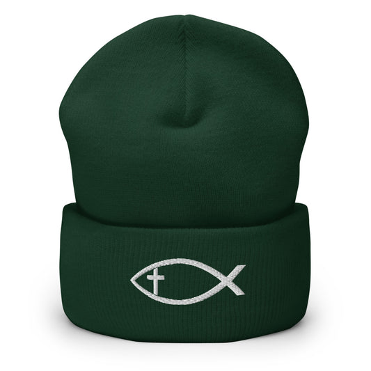 Ichthys Christian Fish Cuffed Beanie - Hialeah Hat Mart